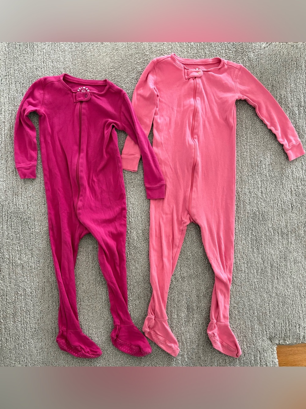 Toddler Girls Primary Brand Footed One-Piece Sleepers- size 18-24 months & 2T